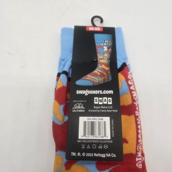 Rice Krispies Novelty Crew Socks OS Kellog's Swag Snap Crackle Pop Retro Unisex - Picture 3 of 4
